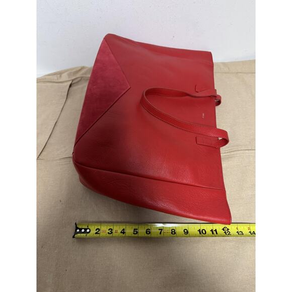 FACINE Tote Bag Womens Red Leather Suede Trim Zip Top Shoulder Made in Italy - Picture 4 of 13